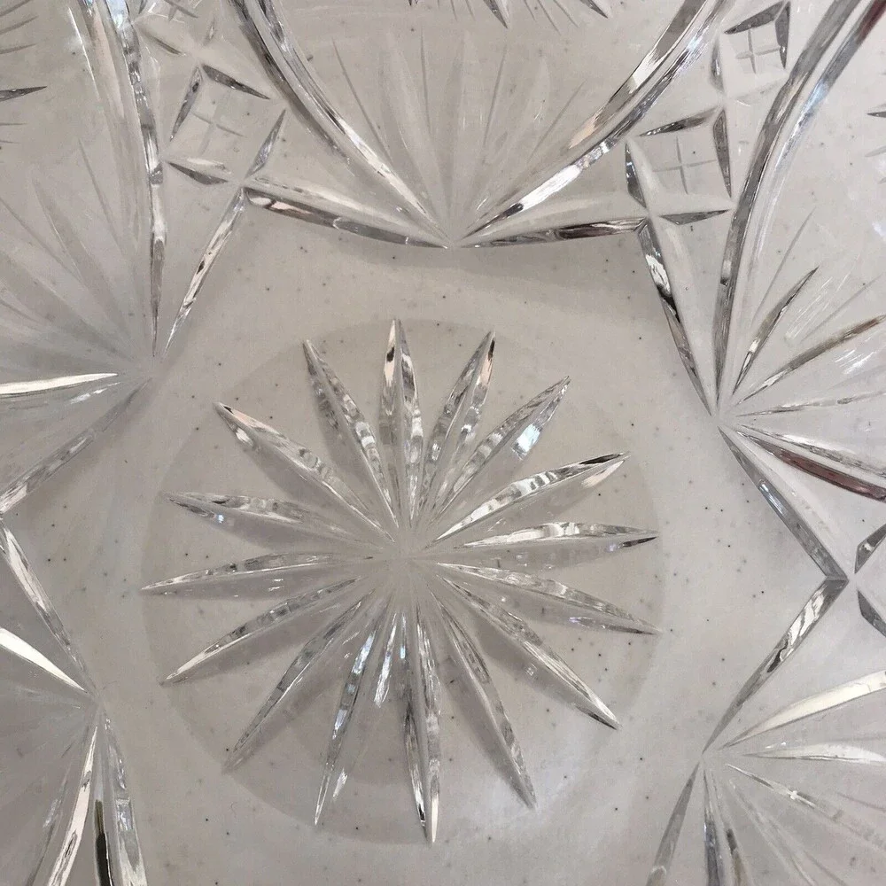 Vintage Brilliant Cut Crystal Centerpiece Serving Bowl Pinwheel Starburst Swirl